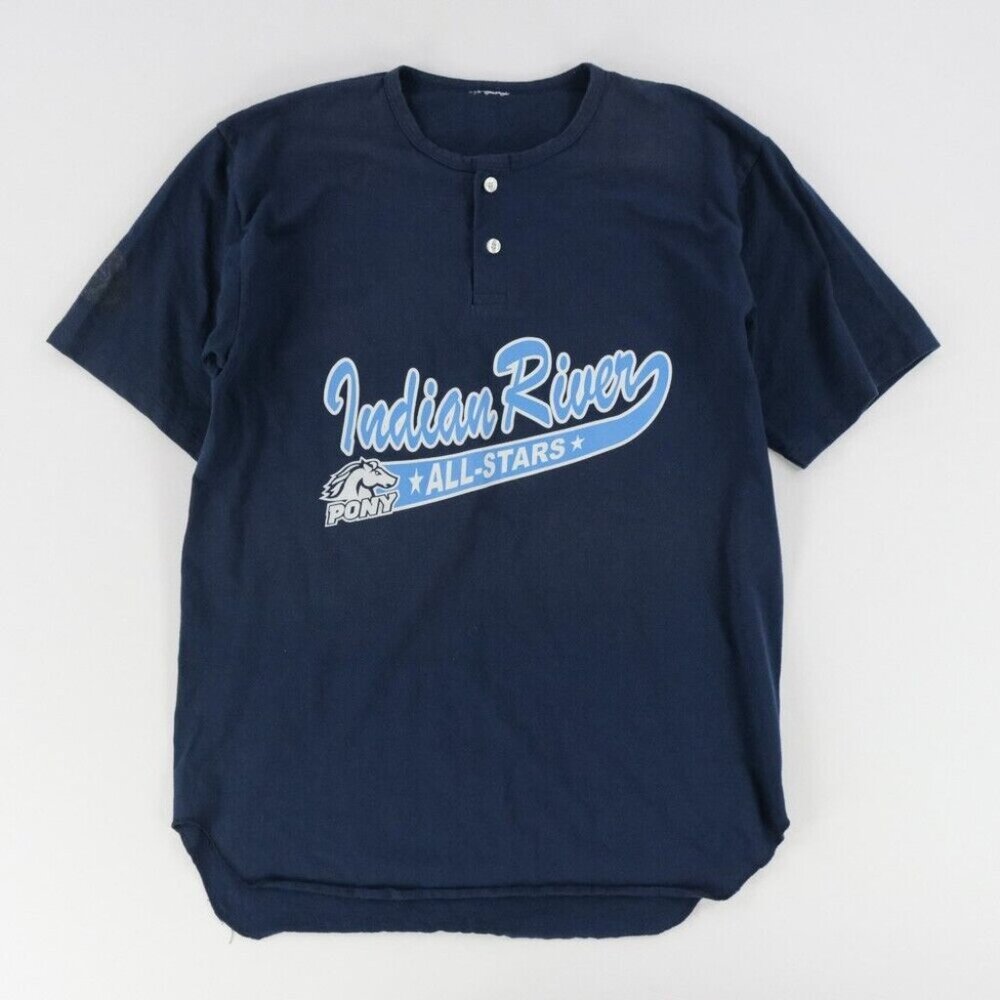 Single Stitch T-Shirt Adult Size L Henley Vintage Indian River USA Baseball MLB